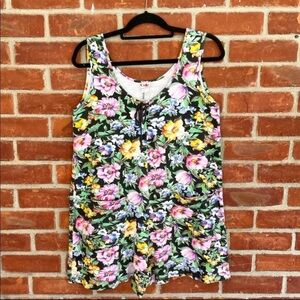 Vintage 90’s black colorful floral cotton romper